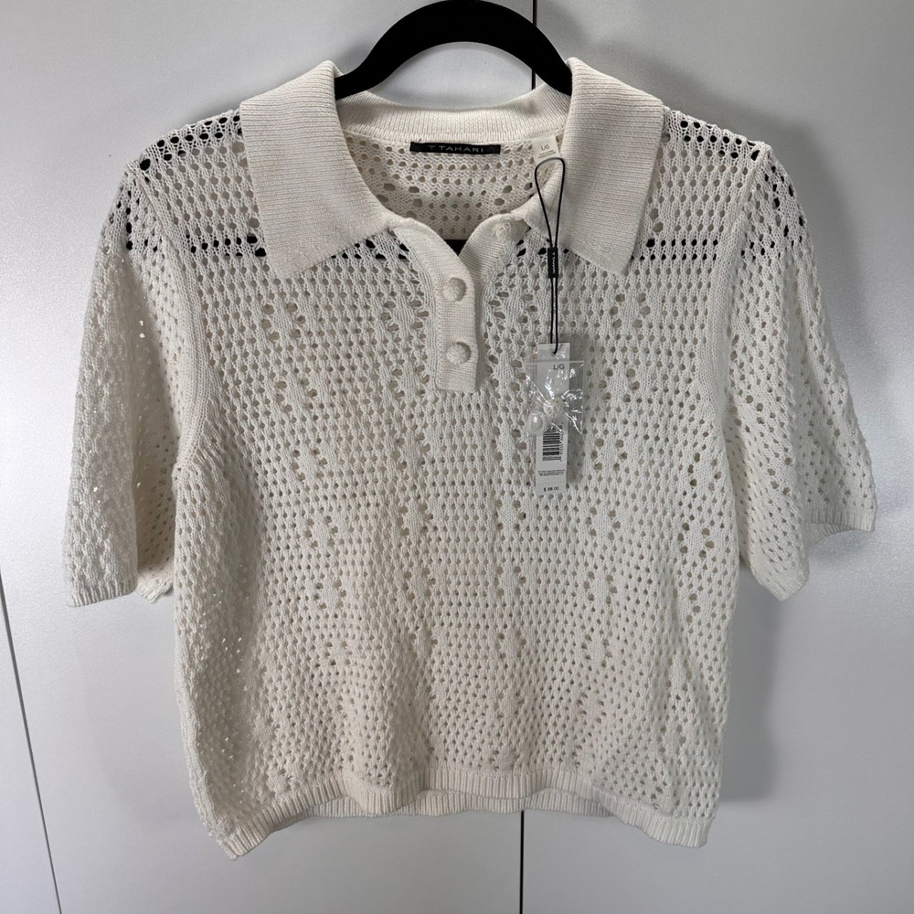 NWT Tahari Womens Honest‎ Ivory Open Knit Classic Chic Cottagecore Sz Large
